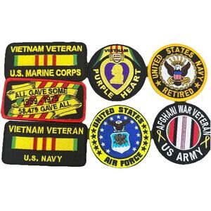 Seven military patches, Vietnam, Air Force, Purple Heart, navy, army 7 {66}
